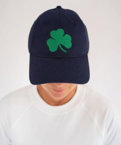Needlepoint Baseball Hat - Shamrock - Navy