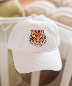 Needlepoint Baseball Hat - Tiger - White