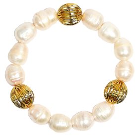 Parker - Gold Beaded Bracelet - Freashwater Pearl & 12mm