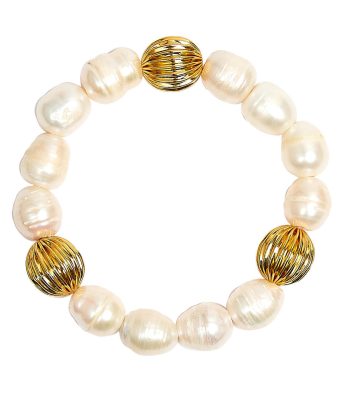 Parker - Gold Beaded Bracelet - Freashwater Pearl & 12mm