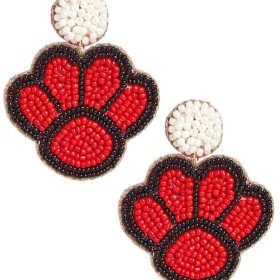 Paw Print -  Red & Black Fabric Backed Beaded Earrings
