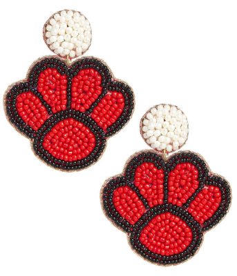 Paw Print -  Red & Black Fabric Backed Beaded Earrings