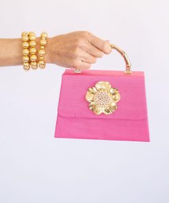 Pink Lulu with Gold Bamboo Handle - Poppy & Pearl Charm