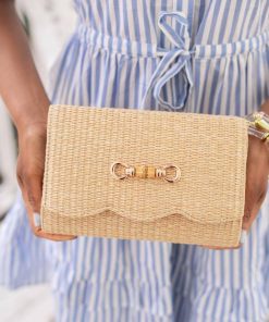 Scalloped Ruby - Bamboo Toggle Charm - Straw Clutch