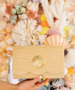 Scalloped Ruby Straw Clutch - Gold Charm