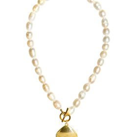 Louisa Gold Shell - Single Strand Freshwater Pearl Necklace