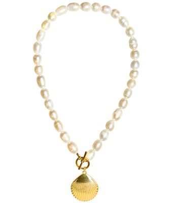 Louisa Gold Shell - Single Strand Freshwater Pearl Necklace