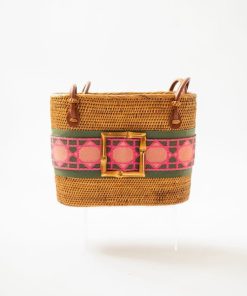 Medium Charlotte - Sage/Pink Shanghai Layer with Bamboo Buckle