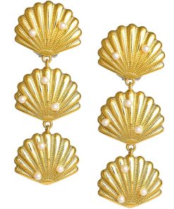 Palmetto Triple Shell Drop Earring - 18k Gold Plated - Belle of the Ball Collection