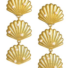 Palmetto Triple Shell Drop Earring - 18k Gold Plated - Belle of the Ball Collection