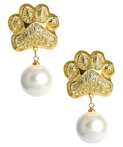 Paw Print Pearl Drop Earring - Gold Earring
