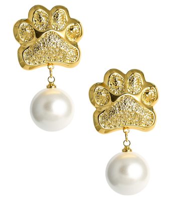 Paw Print Pearl Drop Earring - Gold Earring