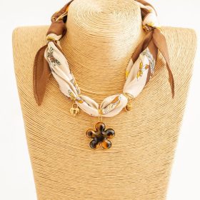 Penny - Brown Tiger Eye Flower - Scarf Necklace