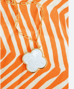 Riley Large Clover Shell Necklace - 18k Plated Paper Clip Chain