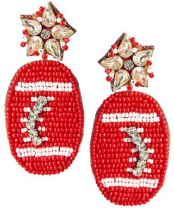 Red Football Earring - Fabric Backed