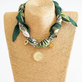 Reese - Green Bee Charm -  Scarf Necklace