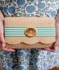 Straw Scallop Ruby - Green Candy Band- Gold Oval with Golf Clubs