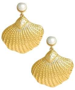Sullivan Gold Shell Pearl Top Earring - 18k Gold Plated - Belle of the Ball Collection