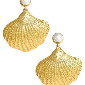 Sullivan Gold Shell Pearl Top Earring - 18k Gold Plated - Belle of the Ball Collection