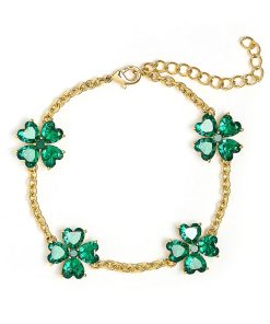 The Catherine Bracelet - Emerald Clover Stone adjustable Bracelet  - 18k Gold Plated-Darby Clark Collection
