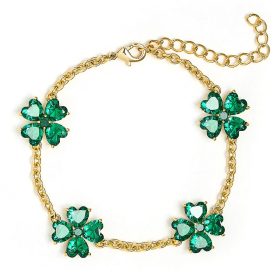 The Catherine Bracelet - Emerald Clover Stone adjustable Bracelet  - 18k Gold Plated-Darby Clark Collection