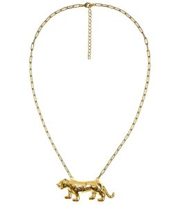 Tiger Body - 3D Gold Charm Necklace - 18k Gold Plated - Paperclip Chain