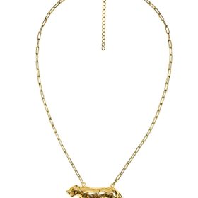 Tiger Body - 3D Gold Charm Necklace - 18k Gold Plated - Paperclip Chain